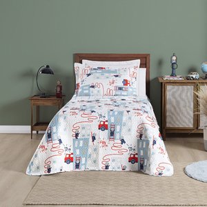 Conjunto de Lencol Solteiro Mundo Kids 200 Fios Dupla Face:bombeiro