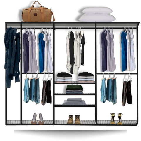Cabideiro Arara Closet Casal Prateleira Aço Aramado - 2,80m Pt