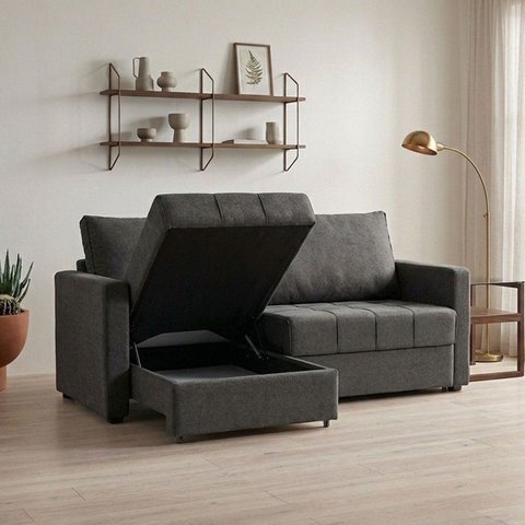 Sofá Cama Retrátil e Reclinável com Baú 3 Lugares 200cm Corozal Espresso Móveis