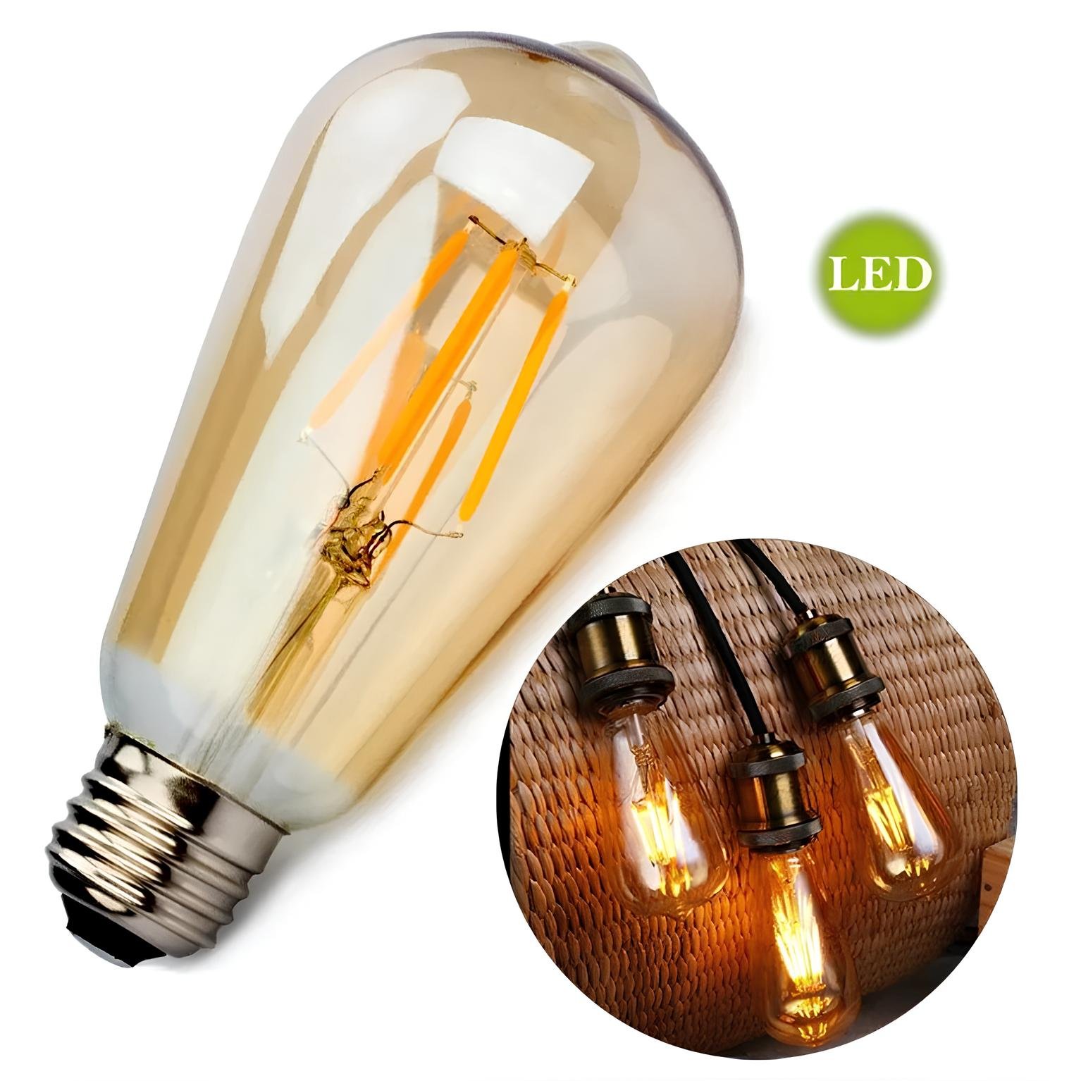 Kit 3 Lâmpadas Filamento Led St64 Retrô Decorativa Vintage E27 Bivolt - 3