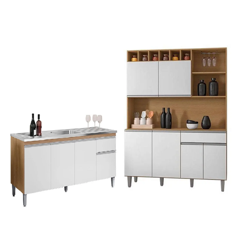 Cozinha Compacta Alice com Balcão para Pia Tatiane 120m sem Tampo - Amendoa/branco Ajl