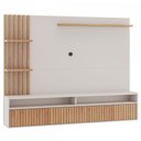 Ver imagem 3 de Painel para TV Até 65 Polegadas Dell 1 Porta 3 Prateleiras Ripado Off White/Mel - Viero Móveis