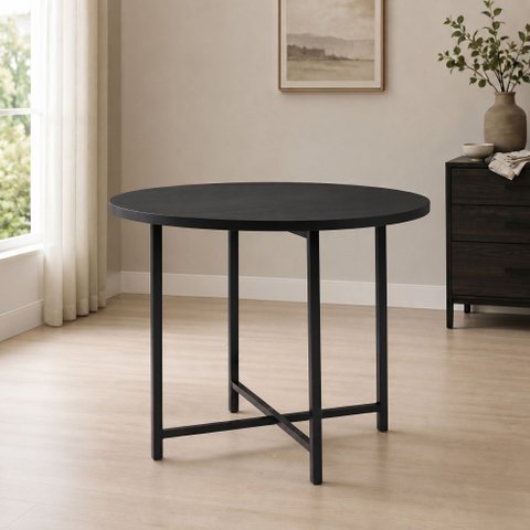 Mesa de Jantar Dobrável Redonda 86cm com Base de Aço Pop Preto