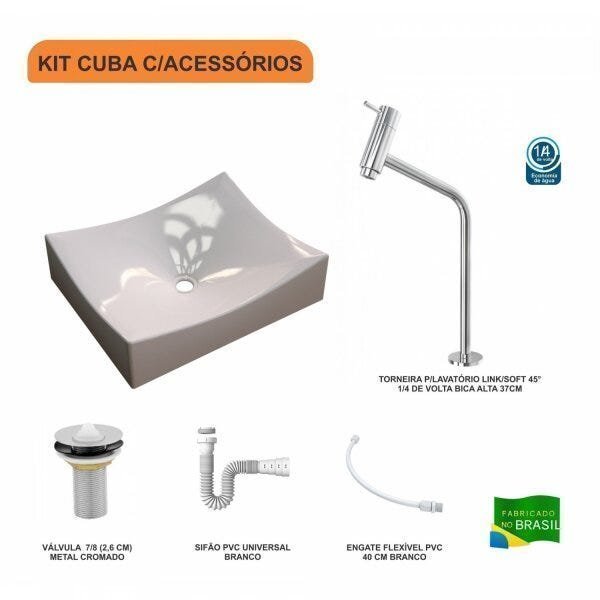Kit Cuba ML44 com Torneira Link 1062 Metal e Válvula 1 Pol. com Sifão PVC e Flexível Compace - 3