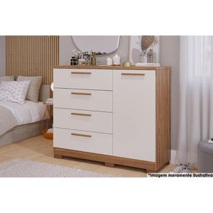 Cômoda Solteiro Malu 1 Porta 4 Gavetas Cinamomo/Off White - Panan