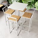 Ver imagem 1 de Conjunto Mesa Alta Bar Bistrô Quadrada Branca 4 Banquetas Confort Pinus Industrial White Don Castro