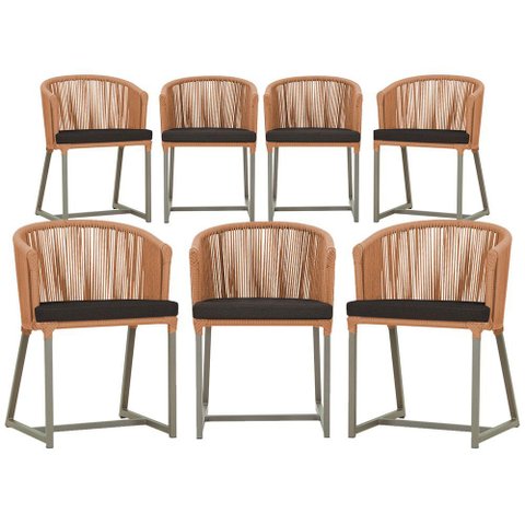 7 Cadeiras de Jantar Área Noronha em Alumínio com Pintura Fendi Corda Náutica Estofado 9 Trama Origi