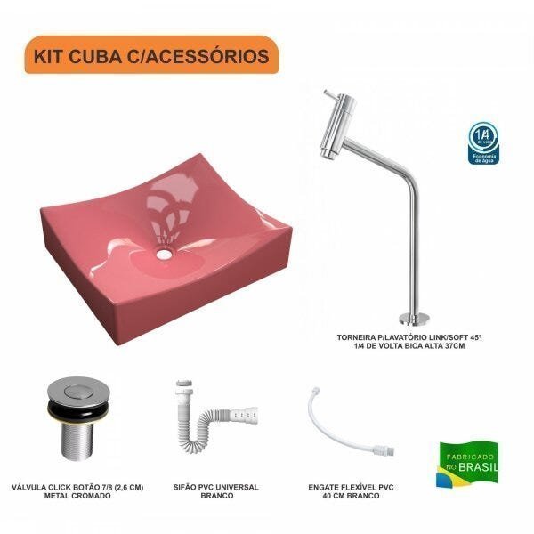 Kit Cuba ML44 com Torneira Link 1062 Metal e Válvula Click 1"B Pol.com Sifão PVC e Flexível Compace - 3
