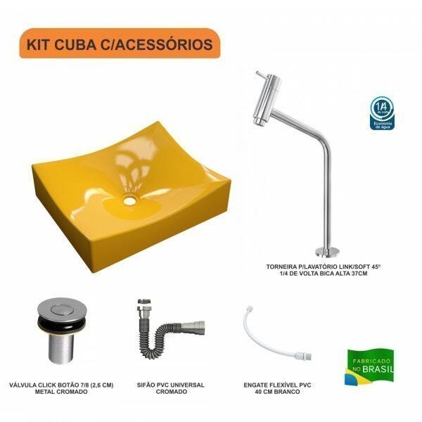 Kit Cuba ML44 com Torneira Link 1062 Metal e Válvula Click 1"B Pol.com Sifão Cromado e Flexível Comp - 3