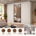 Ver imagem 3 de Guarda Roupa Casal 3 Portas San Marino Gold 6 Gavetas Branco Ripado com Espelho - Leifer