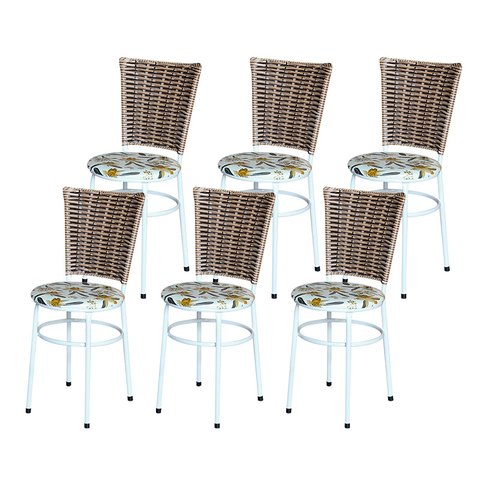 6 Cadeiras para Mesa Branca Hawai Avelã Assento Floral:floral Orquídea