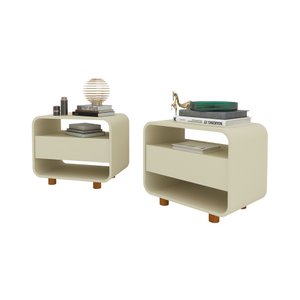 Kit Conjunto 2 Mesas de Cabeceira 1 Gaveta Innova Off White - Gelius
