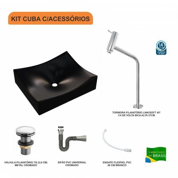 Kit Cuba Ml44 C/torneira Link 1062 Metal Válvula Click 1 Pol. 2.6 cm Sifão Cromado e Flexível Compac - 3