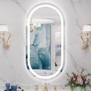 Ver imagem 3 de Espelho Oval 50x70 cm Jateado LED 3 Cores Touch Moderno