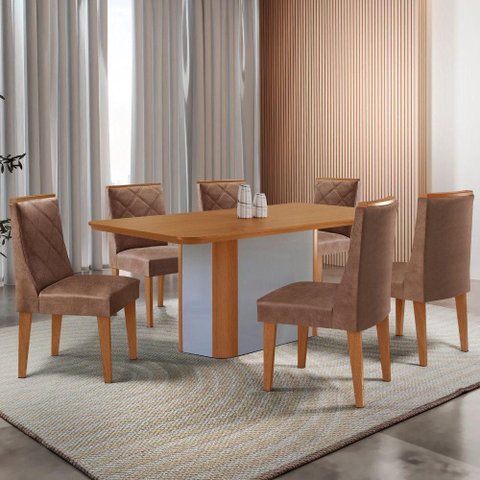 Mesa de Jantar Isadora Tampo Mdf 6 Cadeiras Isadora Moderna Tork Naturale