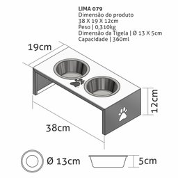 Comedouro Elevado Duplo Cão Porte P Branco - 3