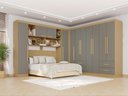 Ver imagem 1 de Guarda-Roupa Casal Modulado de Canto com 11 Portas Espaço para Cama Multimóveis Madeirado/Cinza