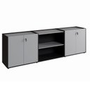 Ver imagem 2 de Armário para Escritório 240cm com 4 Portas Nicho e Tampo Embutido Corporate Cinza/Sagrado/Preto