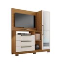Ver imagem 4 de Cômoda Com Painel Para TV Com Espelho 1 Porta 3 Gavetas 3 Nichos Quarto Marrom Madeira e Off White
