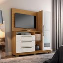 Ver imagem 1 de Cômoda Com Painel Para TV Com Espelho 1 Porta 3 Gavetas 3 Nichos Quarto Marrom Madeira e Off White
