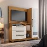 Cômoda Com Painel Para TV Com Espelho 1 Porta 3 Gavetas 3 Nichos Quarto Marrom Madeira e Off White - 1