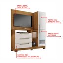 Ver imagem 3 de Cômoda Com Painel Para TV Com Espelho 1 Porta 3 Gavetas 3 Nichos Quarto Marrom Madeira e Off White