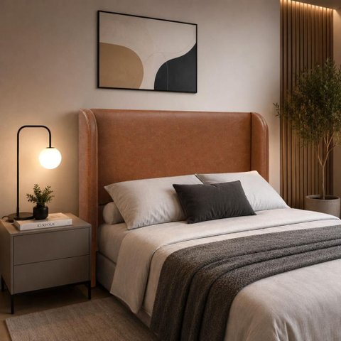 Cabeceira Casal Estofada Ideal para Cama Box 140cm Corino - Avelã Camel