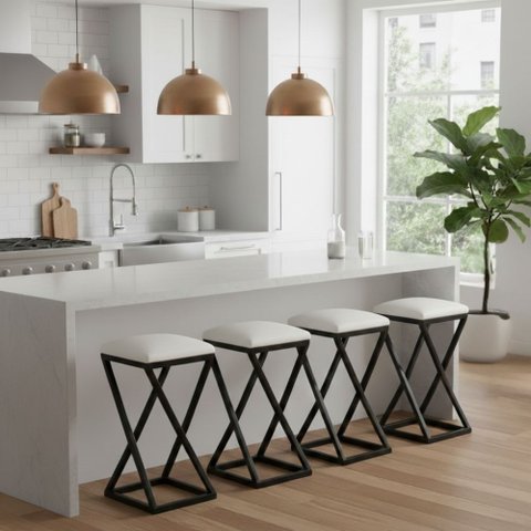 Kit 4 Banqueta Banco Baixa Bancada 50 Cm Cozinha Bar Corino:branco