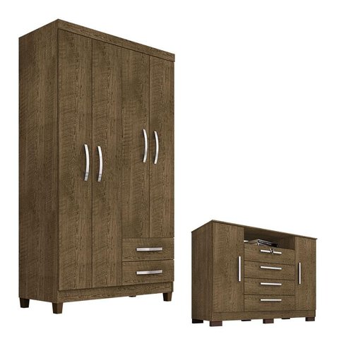 Guarda Roupa Solteiro Modena 4 Portas com Cômoda Madri Malbec – Incorplac