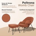 Ver imagem 3 de Poltrona Womb Chair com Puff Bouclê Base Preta Linha Premium Design Moderno Sala Leitura - Terracota