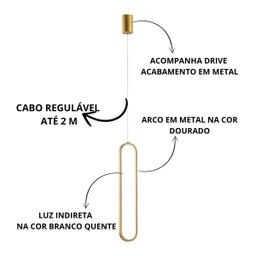 Lustre Pendente Luminaria Cristal Oval Dourado - 2