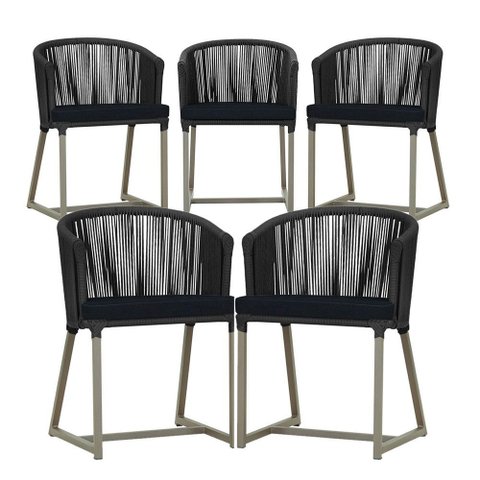 5 Cadeiras de Jantar Área Noronha em Alumínio com Pintura Fendi Corda Náutica E12 Trama Original