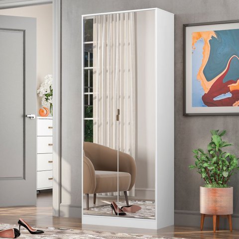 Sapateira Multiuso C/ Espelho 71 Cm 2 Portas 1 Gaveta - Grife:branco