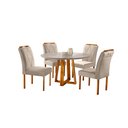 Ver imagem 2 de Conjunto Sala de Jantar 4 Lugares Mesa Redonda 1,2m e 4 Cadeiras Bege Areia