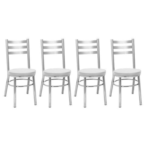 Conjunto 4 Cadeiras para Sala de Jantar Debrum Cromado/Branco