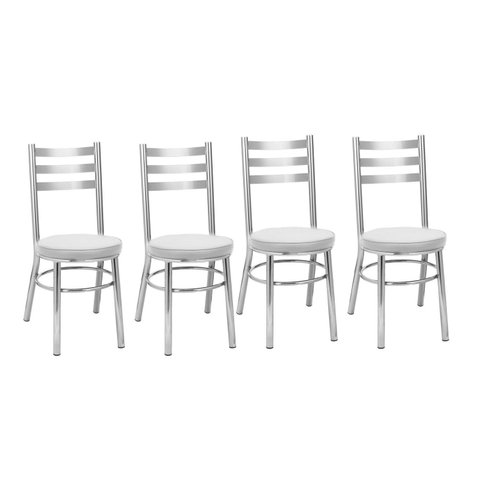 Kit 4 Cadeiras para Sala de Jantar CC80 Debrum Cinza/Cromado/Branco