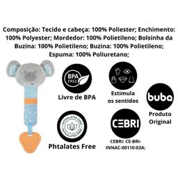 Mordedor com Chocalho Buzininha Buba Coala Rosa Brinquedos para Bebê Pelúcia - 3