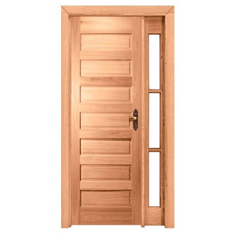 Kit Porta de Madeira Maciça Pe28 Vidro Lateral Cedro Arana Bat.12cm Gold Esel-213ax130l-ladoesquerdo