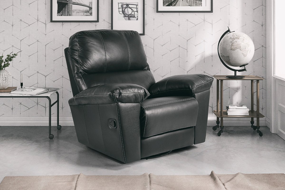 Poltrona Decorativa com Balanço e Giro Couro Preto Relax - 1
