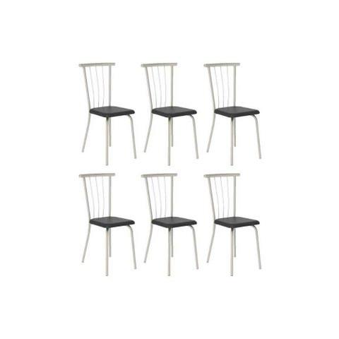Kit 6 Cadeiras de Cozinha 154 Aço 6 Uni Prata/courano Preto - Carraro