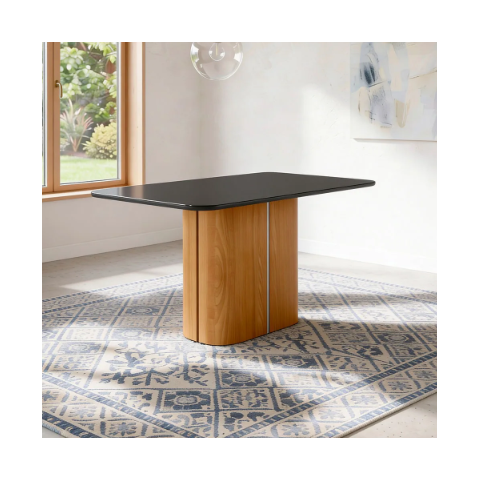 Mesa de Jantar 6 Lugares Retangular 160cm Tampo Vidro Verbena N01 Ypê Preto - Lyam Decor