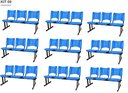 Ver imagem 1 de Kit com 9 Cadeiras Longarina Plástica 03 Lugares Cor Azul Mastcmol