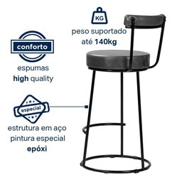 Kit 2 Banqueta Fixa Alta Bar Gourmet Bistro Miami Preto - 6