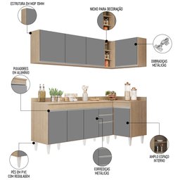 Armário de Cozinha Modulado de Canto Esquerdo 4 Peças Cp50 Balcão com Tampo Castanho/cinza - Lumil L - 3
