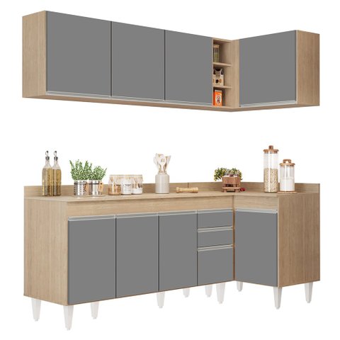 Armário de Cozinha Modulado de Canto Esquerdo 4 Peças Cp50 Balcão com Tampo Castanho/cinza - Lumil L