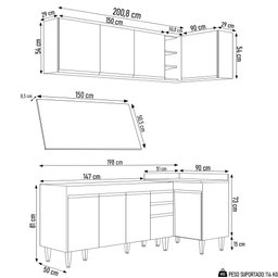 Armário de Cozinha Modulado de Canto Esquerdo 4 Peças Cp50 Balcão com Tampo Castanho/cinza - Lumil L - 4