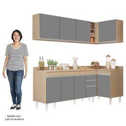 Armário de Cozinha Modulado de Canto Esquerdo 4 Peças Cp50 Balcão com Tampo Castanho/cinza - Lumil L - 5