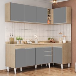 Armário de Cozinha Modulado de Canto Esquerdo 4 Peças Cp50 Balcão com Tampo Castanho/cinza - Lumil L - 2