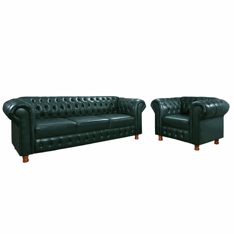 Conjunto Sofá e Poltrona Chesterfield Bourbon Via Encanto Courano Verde
