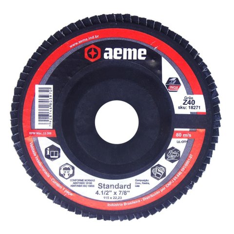Disco Flap Aeme Standard Nylon Preto Reto Zircônio 4.1/2" (115mm) 10 Unidades